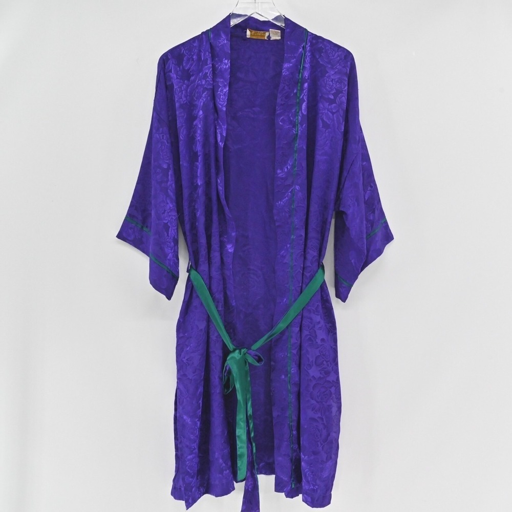 Victorias Secret Gold Label Floral Robe Womens Size OS Purple Vintage Y2K Kimono - Picture 2 of 15